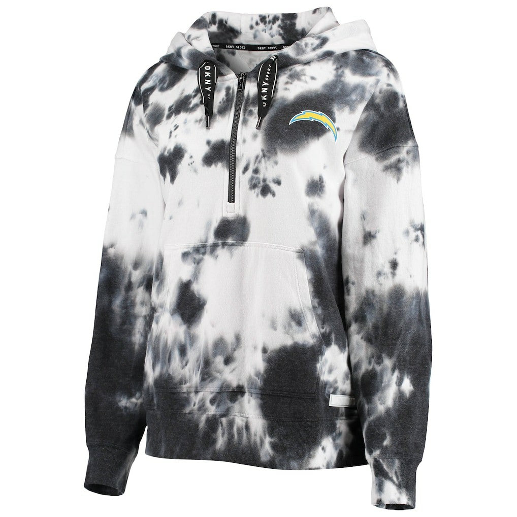 Los Angeles Chargers DKNY Sport Women's Dakota Oversized Tie-Dye Half-Zip Hoodie - White/Black Hoodies