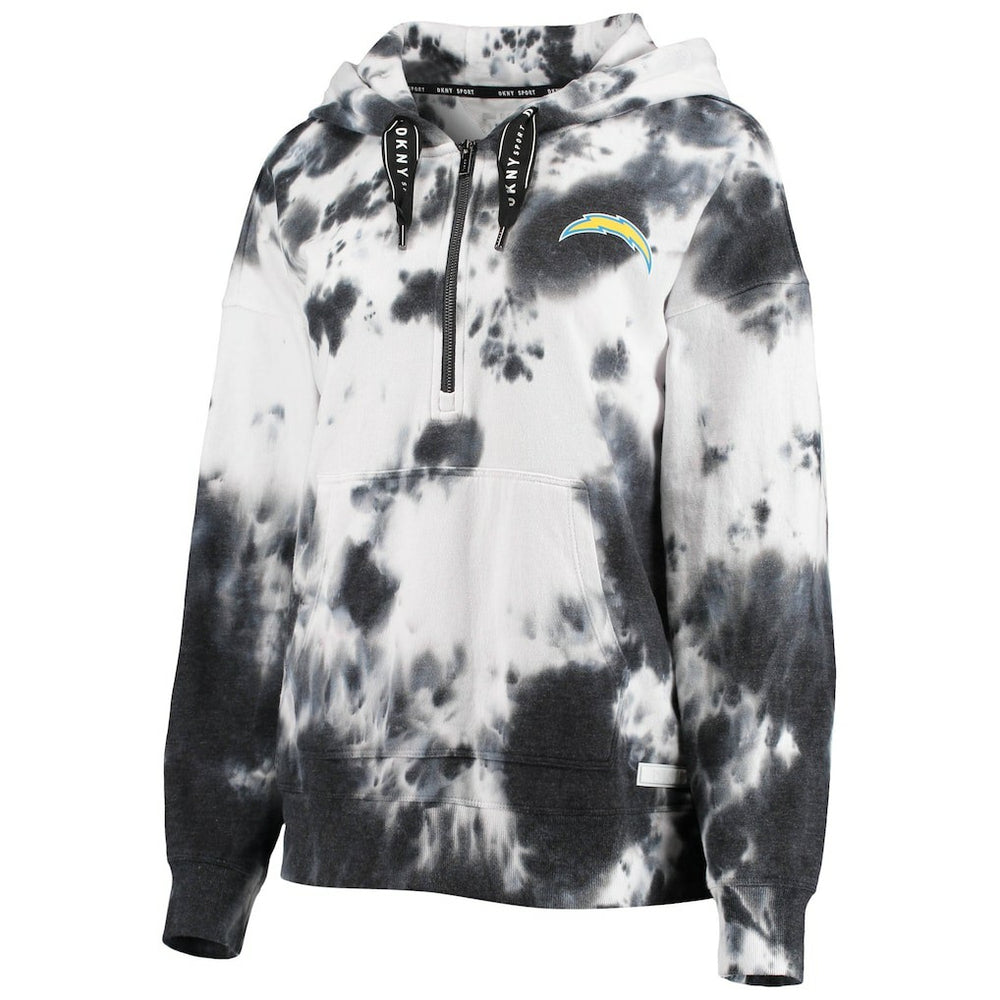 Los Angeles Chargers DKNY Sport Women's Dakota Oversized Tie-Dye Half-Zip Hoodie - White/Black Hoodies