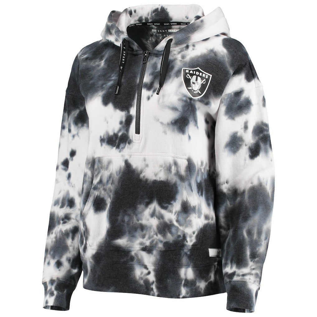 Las Vegas Raiders DKNY Sport Women's Dakota Oversized Tie-Dye Half-Zip Hoodie - White/Black Hoodies