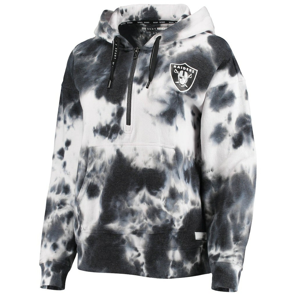 Las Vegas Raiders DKNY Sport Women's Dakota Oversized Tie-Dye Half-Zip Hoodie - White/Black Hoodies