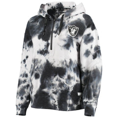 Las Vegas Raiders DKNY Sport Women's Dakota Oversized Tie-Dye Half-Zip Hoodie - White/Black Hoodies