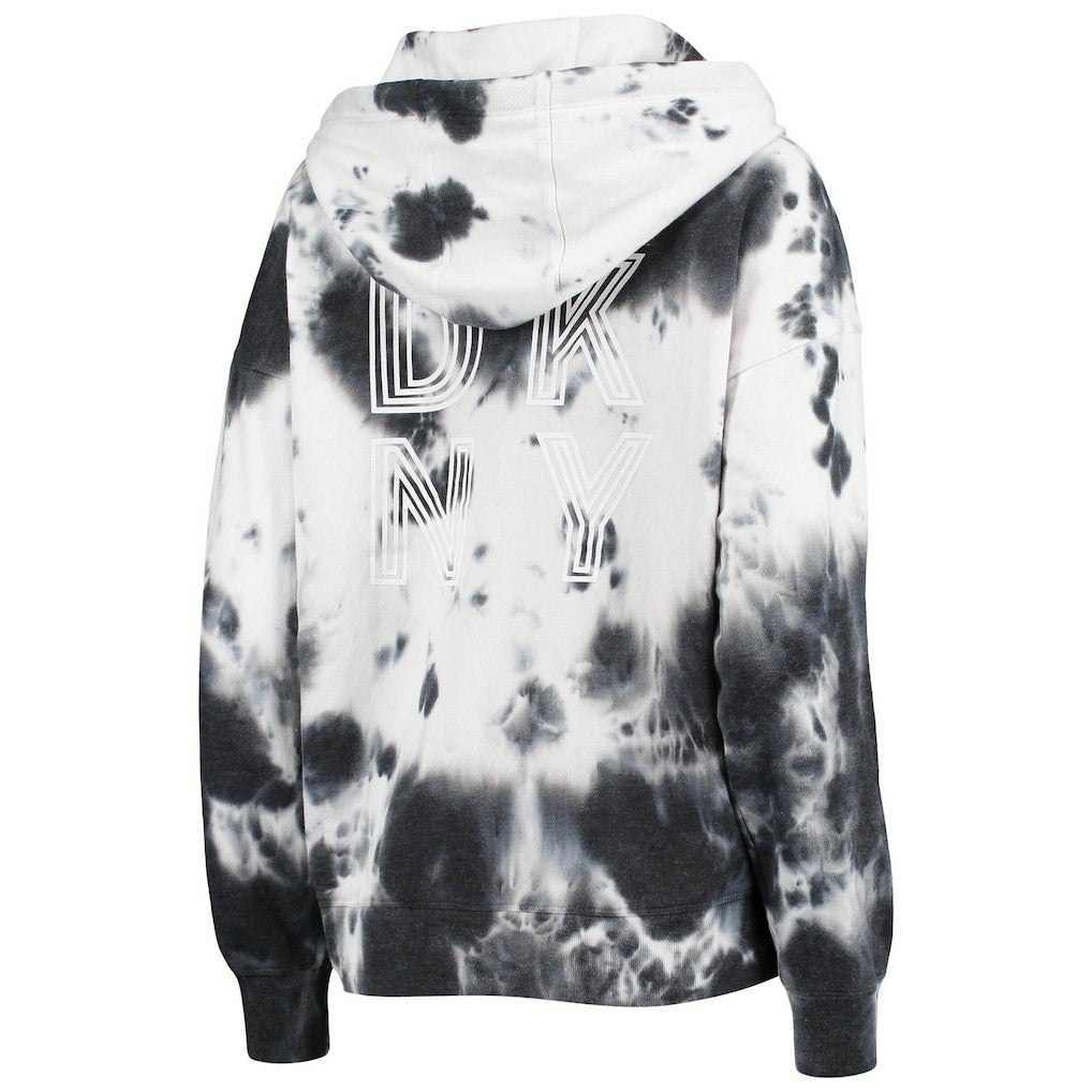 Las Vegas Raiders DKNY Sport Women's Dakota Oversized Tie-Dye Half-Zip Hoodie - White/Black Hoodies