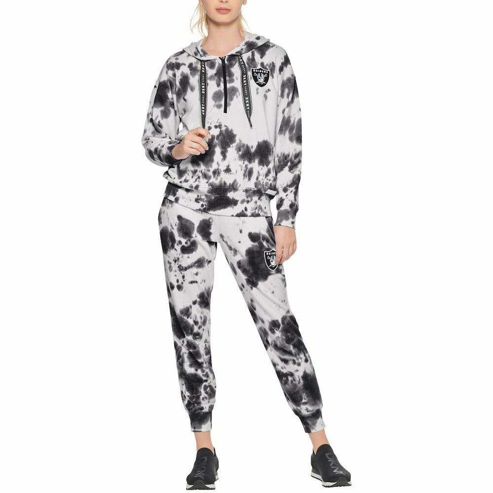 Las Vegas Raiders DKNY Sport Women's Dakota Oversized Tie-Dye Half-Zip Hoodie - White/Black Hoodies