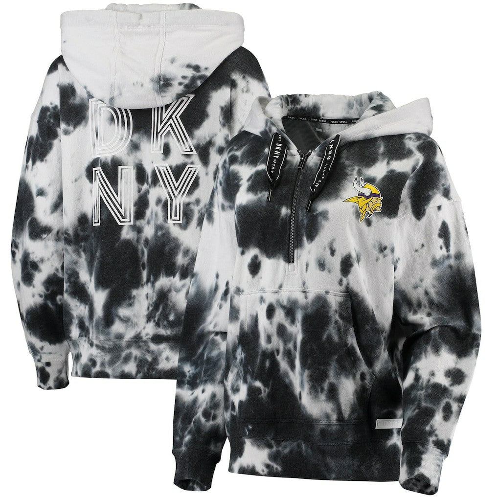 Minnesota Vikings DKNY Sport Women's Dakota Oversized Tie-Dye Half-Zip Hoodie - White/Black Hoodies