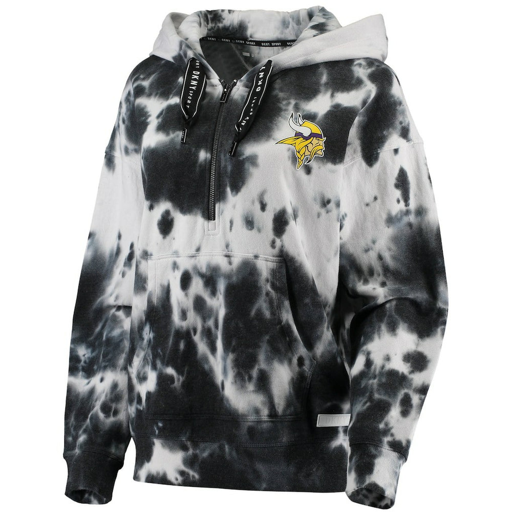Minnesota Vikings DKNY Sport Women's Dakota Oversized Tie-Dye Half-Zip Hoodie - White/Black Hoodies