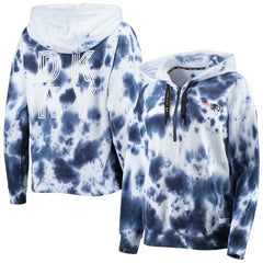 New England Patriots DKNY Sport Women's Dakota Oversized Tie-Dye Half-Zip Hoodie - White/Navy Hoodies