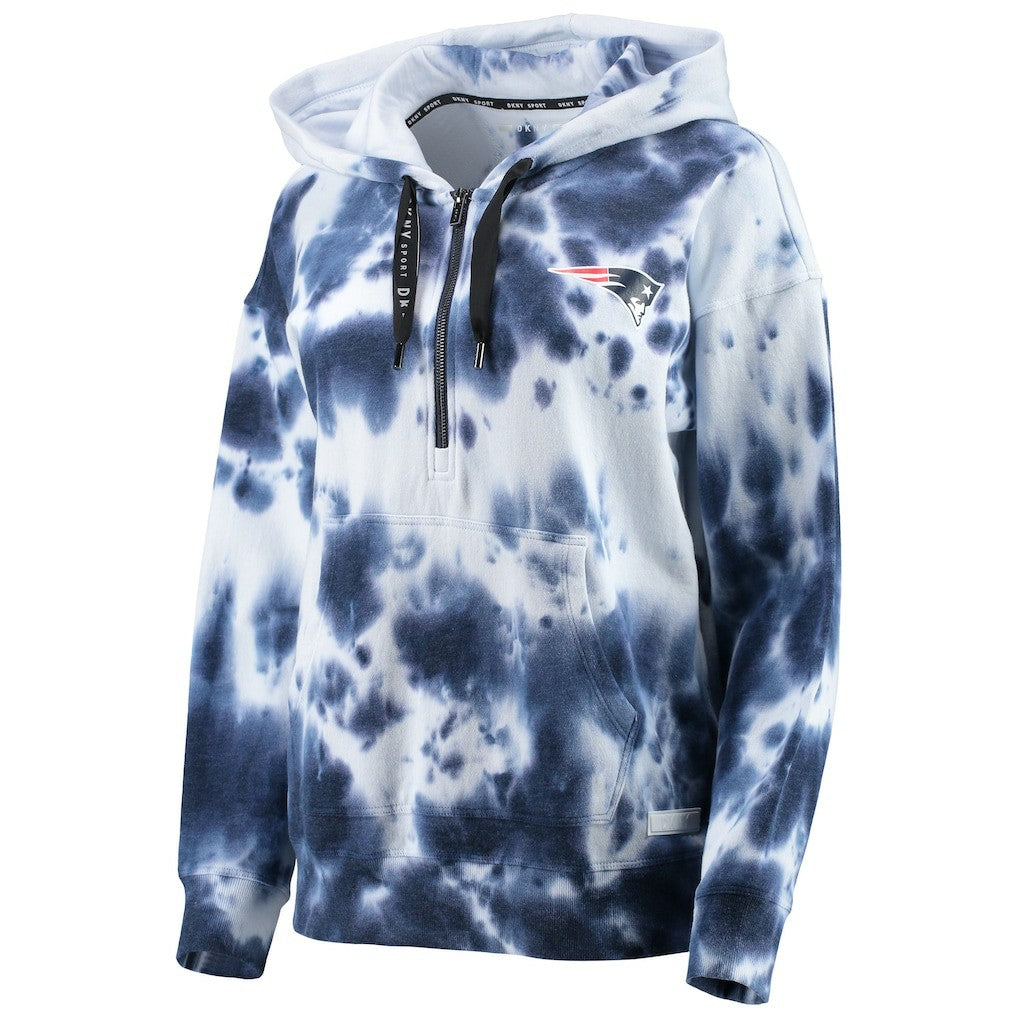 New England Patriots DKNY Sport Women's Dakota Oversized Tie-Dye Half-Zip Hoodie - White/Navy Hoodies