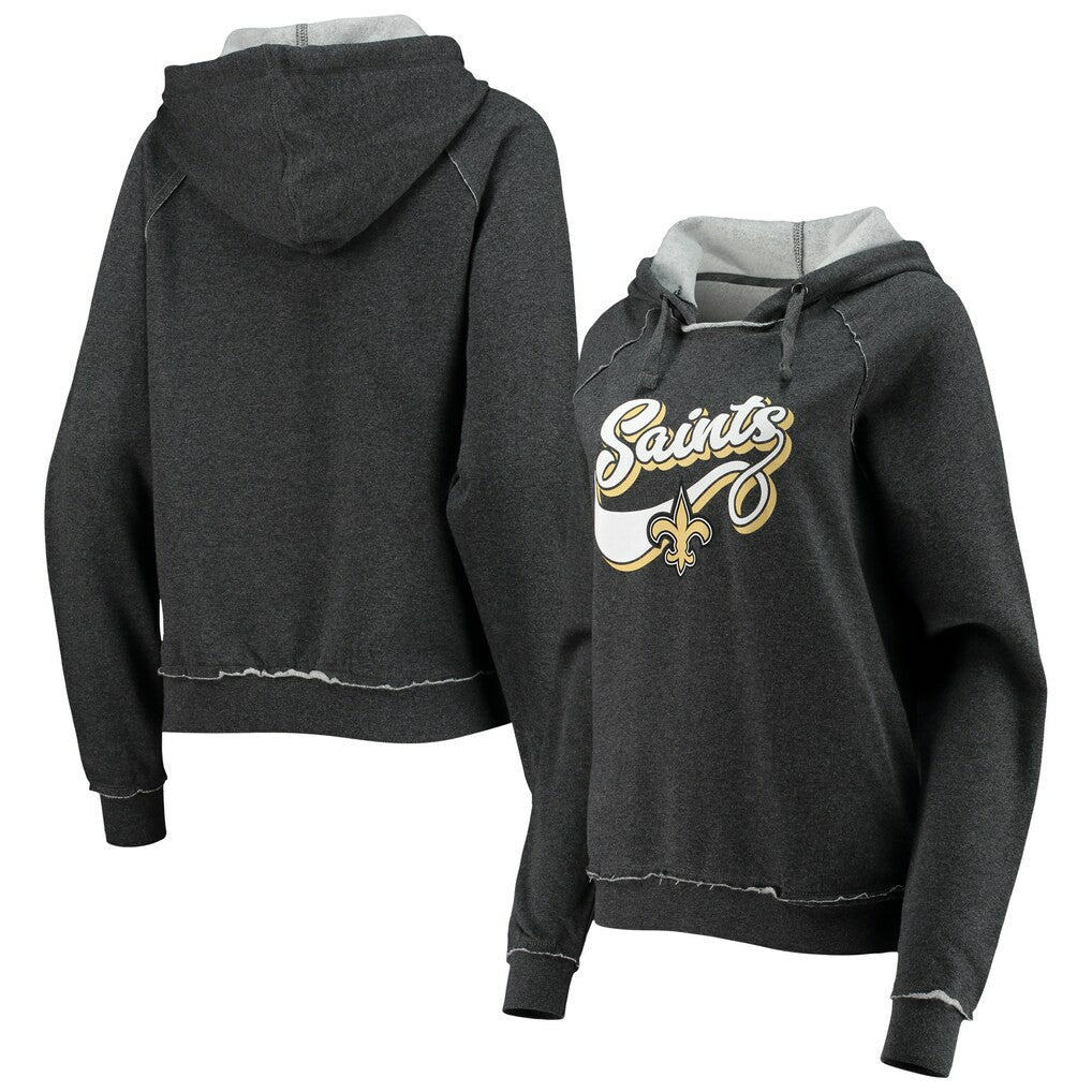 New Orleans Saints New Era Women's Script Fleece Raglan Pullover Hoodie - Charcoal Hoodies