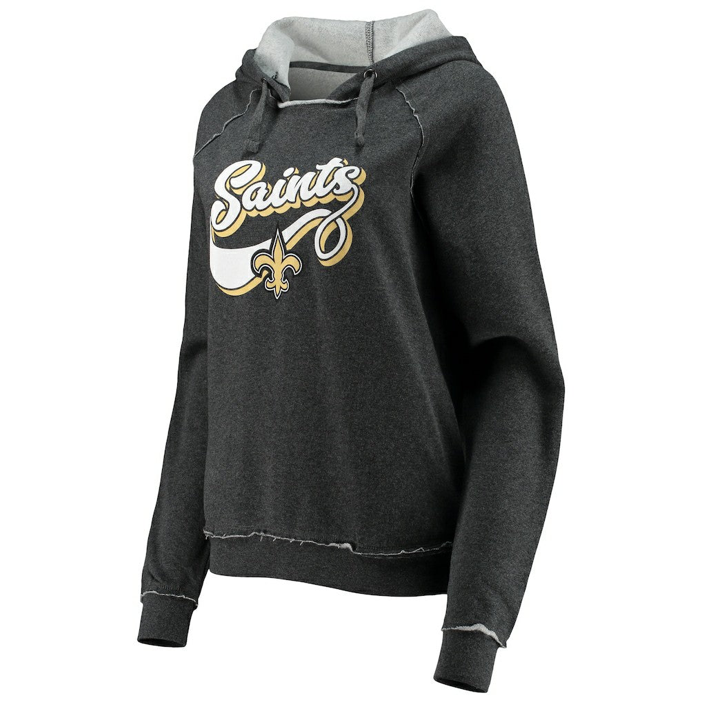 New Orleans Saints New Era Women's Script Fleece Raglan Pullover Hoodie - Charcoal Hoodies