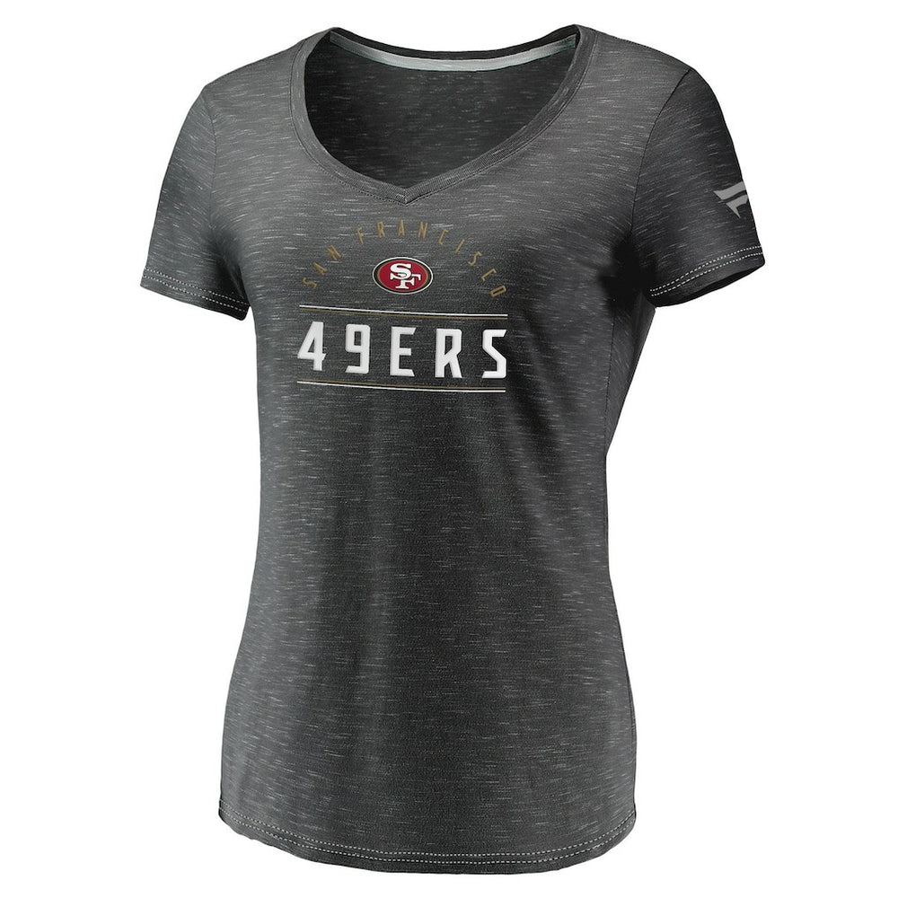 San Francisco 49ers Women's League Leader Space Dye V-Neck T-Shirt - Charcoal T-shirts