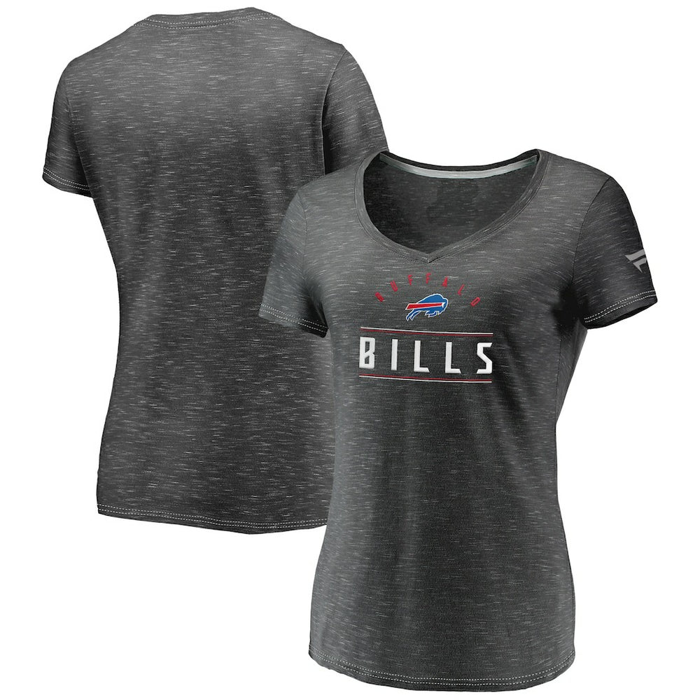 Buffalo Bills Women's League Leader Space Dye V-Neck T-Shirt - Charcoal T-shirts