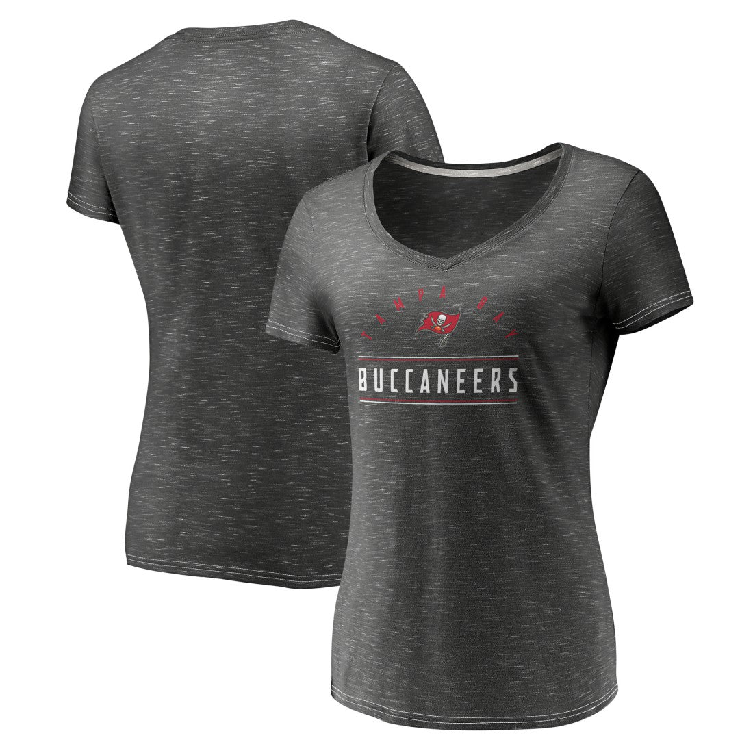 Tampa Bay Buccaneers Women's League Leader Space Dye V-Neck T-Shirt - Charcoal T-shirts