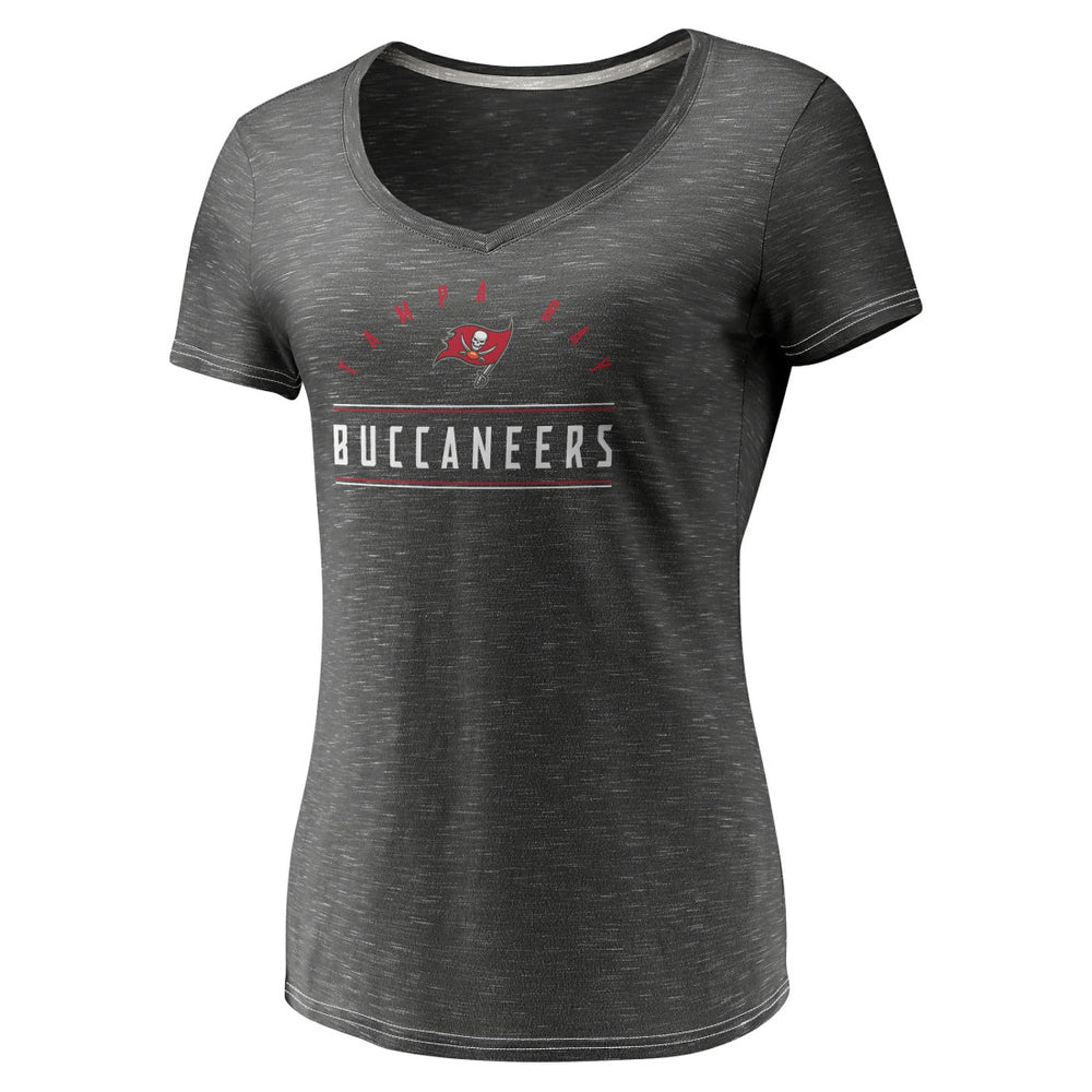 Tampa Bay Buccaneers Women's League Leader Space Dye V-Neck T-Shirt - Charcoal T-shirts