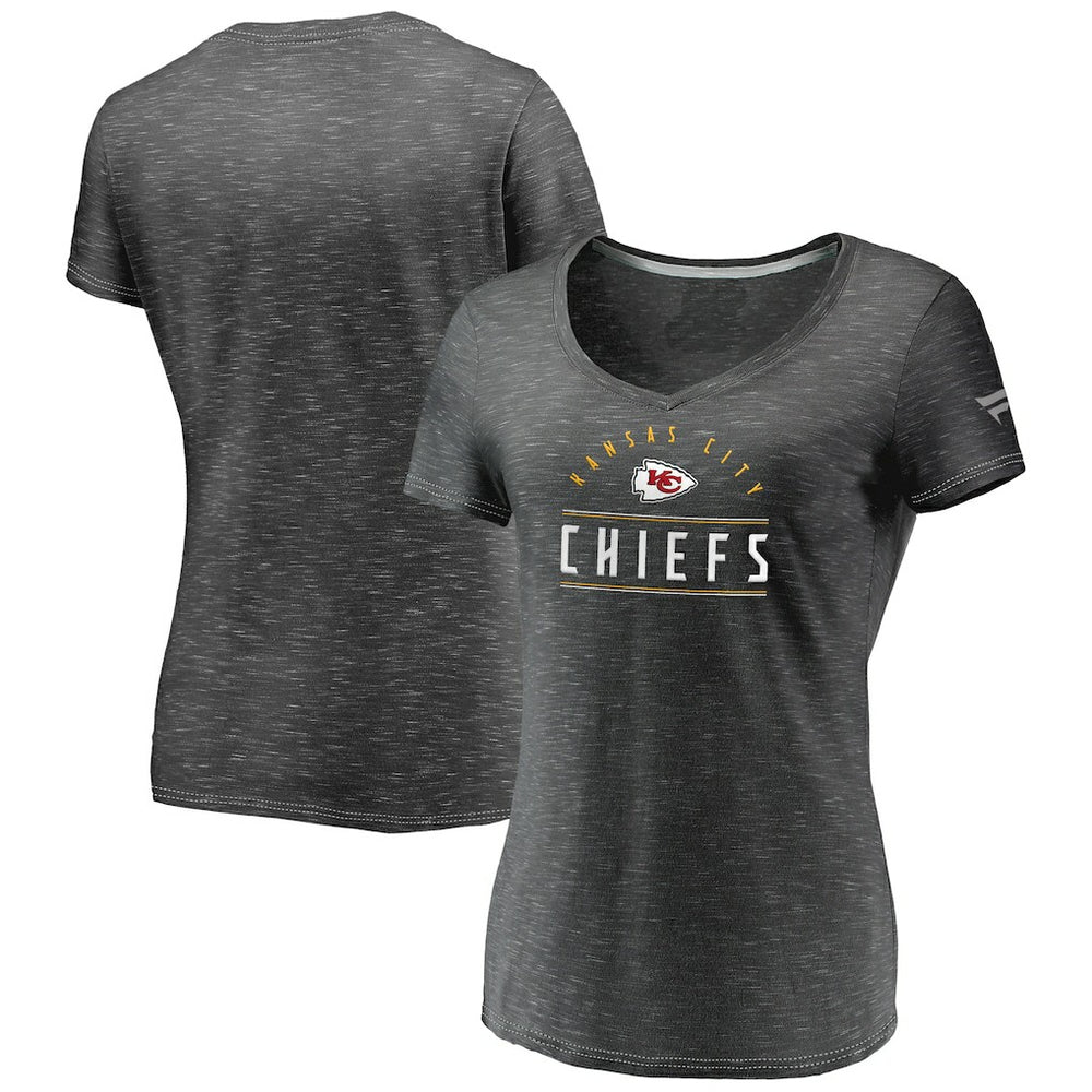 Kansas City Chiefs Women's League Leader Space Dye V-Neck T-Shirt - Charcoal T-shirts