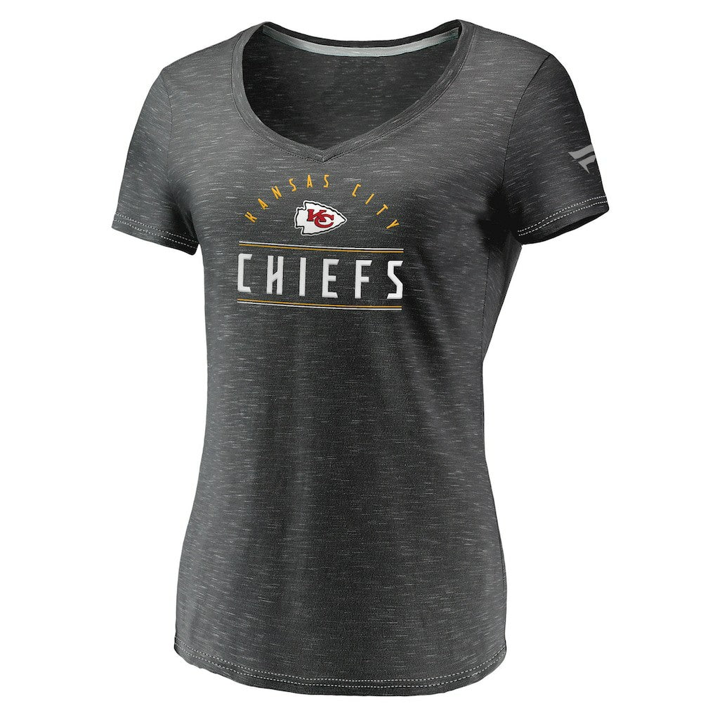 Kansas City Chiefs Women's League Leader Space Dye V-Neck T-Shirt - Charcoal T-shirts