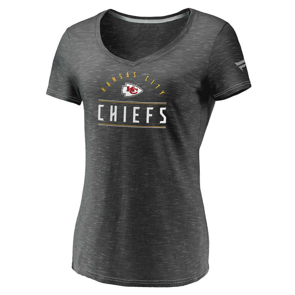 Kansas City Chiefs Women's League Leader Space Dye V-Neck T-Shirt - Charcoal T-shirts