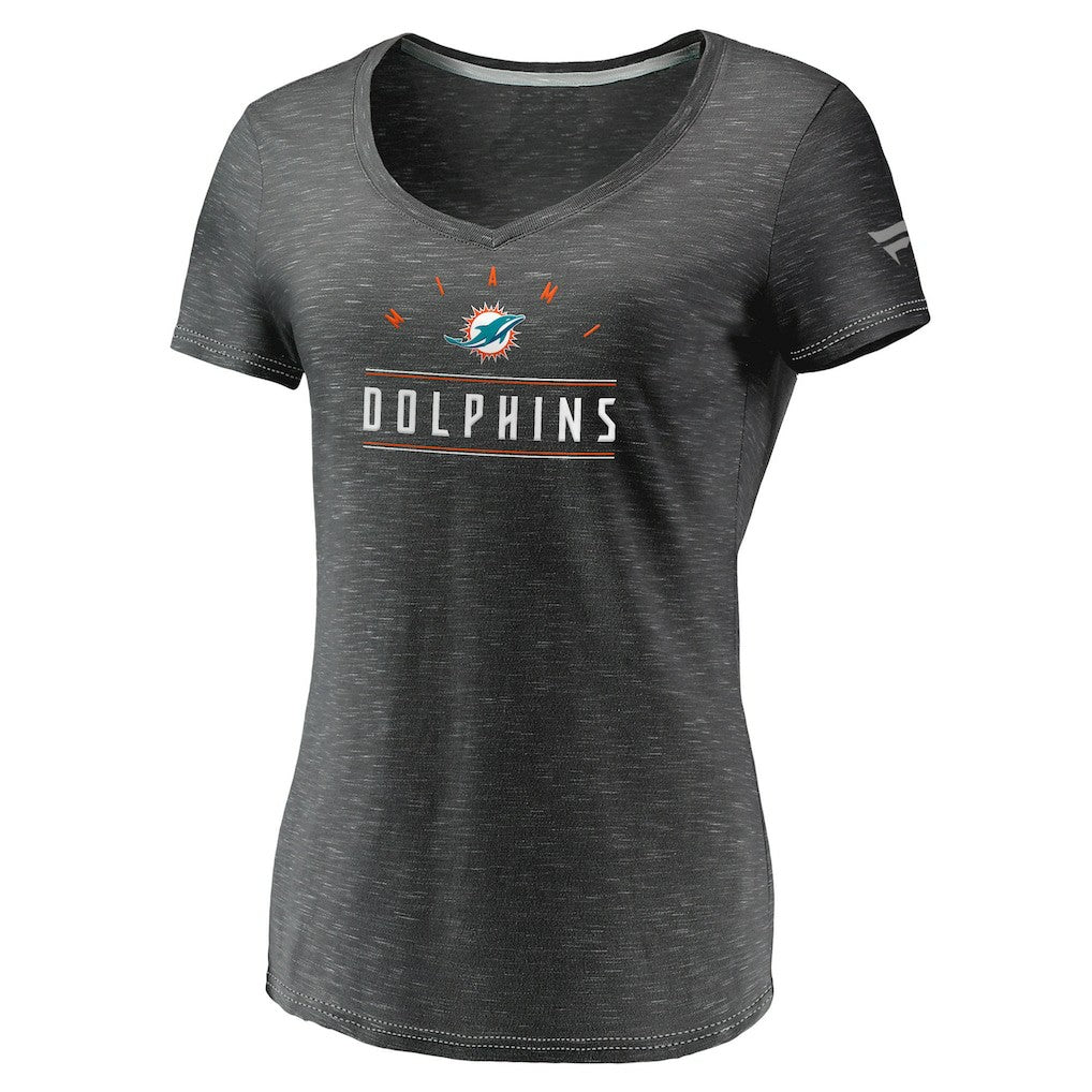 Miami Dolphins Women's League Leader Space Dye V-Neck T-Shirt - Charcoal T-shirts