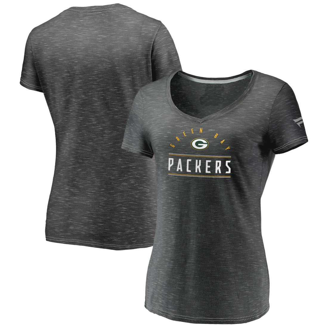 Green Bay Packers Women's League Leader Space Dye V-Neck T-Shirt - Charcoal T-shirts