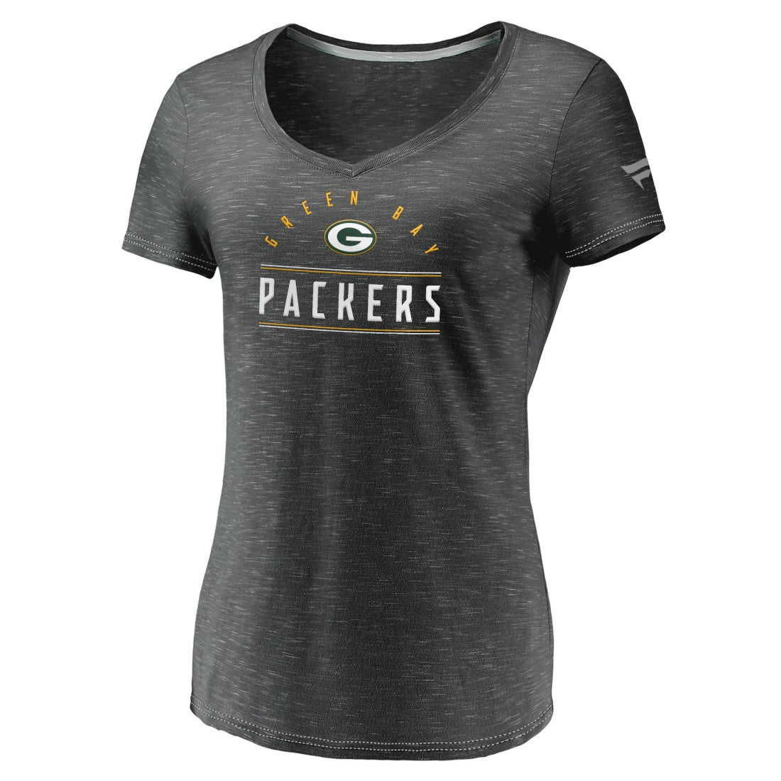 Green Bay Packers Women's League Leader Space Dye V-Neck T-Shirt - Charcoal T-shirts