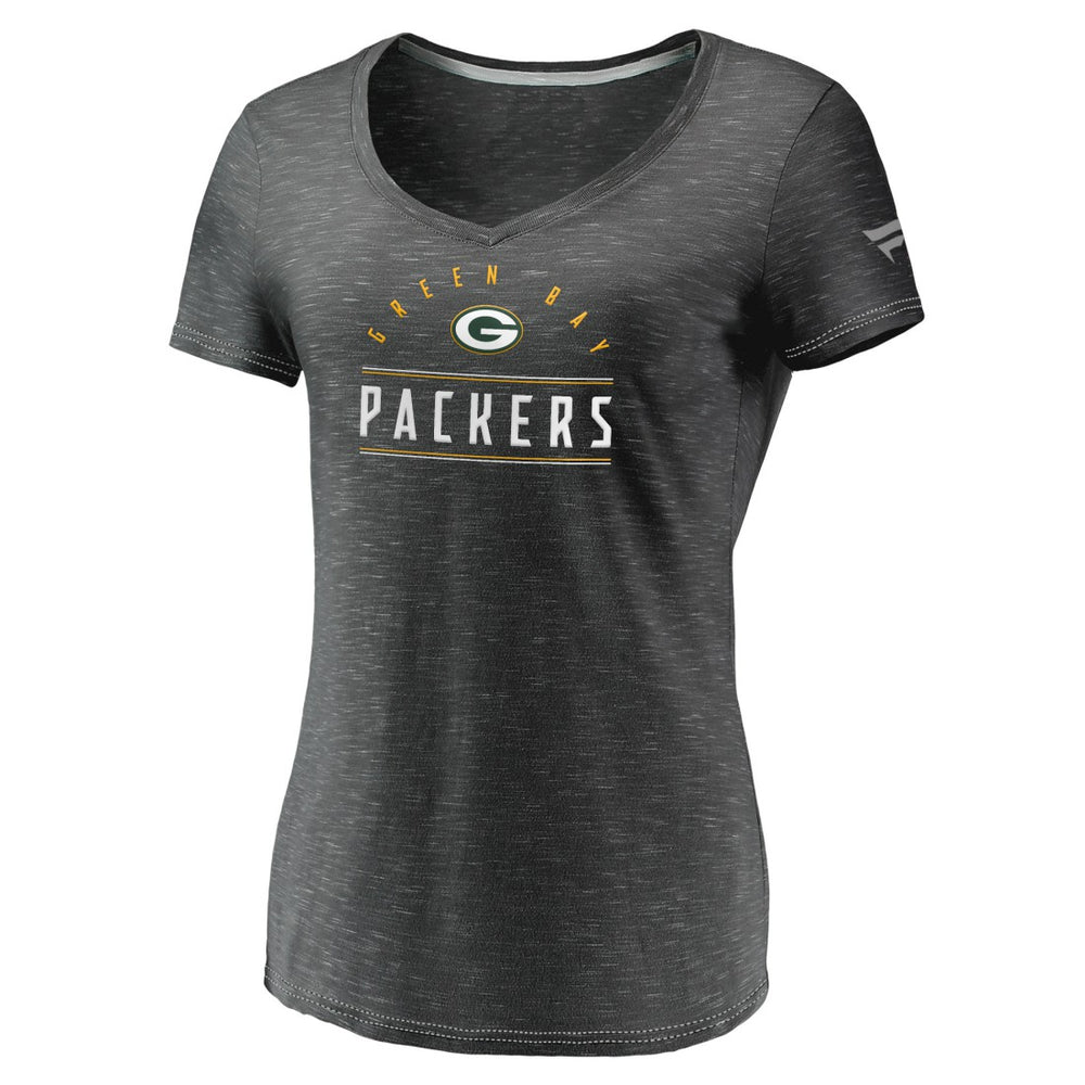 Green Bay Packers Women's League Leader Space Dye V-Neck T-Shirt - Charcoal T-shirts