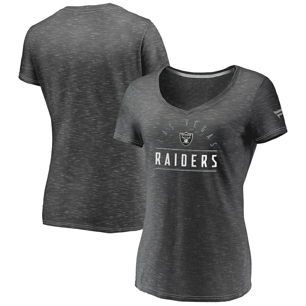 Las Vegas Raiders Women's League Leader Space Dye V-Neck T-Shirt - Charcoal T-shirts