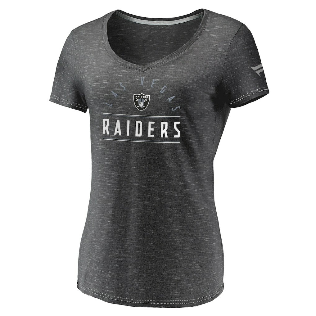 Las Vegas Raiders Women's League Leader Space Dye V-Neck T-Shirt - Charcoal T-shirts