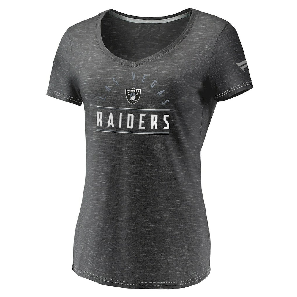 Las Vegas Raiders Women's League Leader Space Dye V-Neck T-Shirt - Charcoal T-shirts