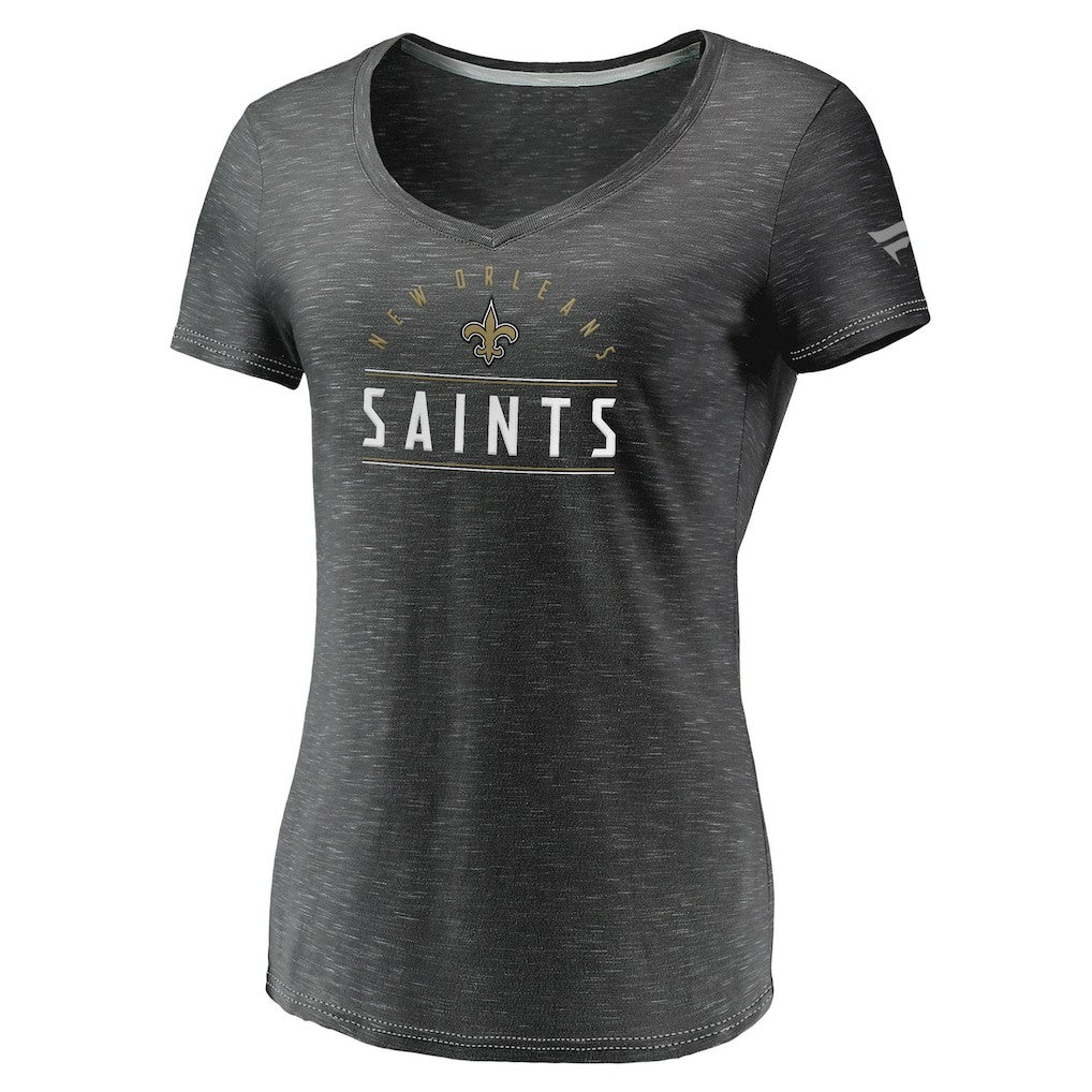 New Orleans Saints Women's League Leader Space Dye V-Neck T-Shirt - Charcoal T-shirts