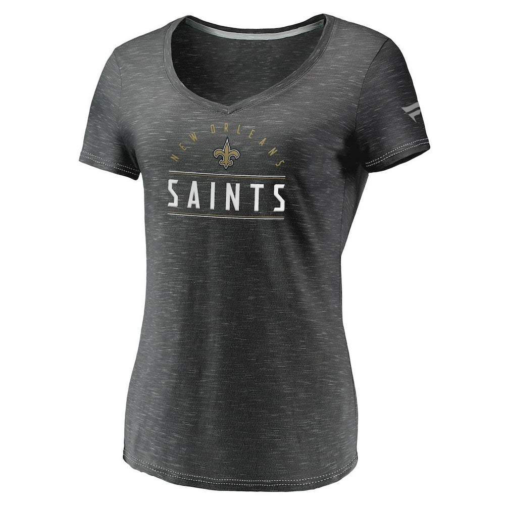 New Orleans Saints Women's League Leader Space Dye V-Neck T-Shirt - Charcoal T-shirts