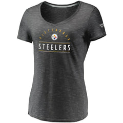 Pittsburgh Steelers Women's League Leader Space Dye V-Neck T-Shirt - Charcoal T-shirts