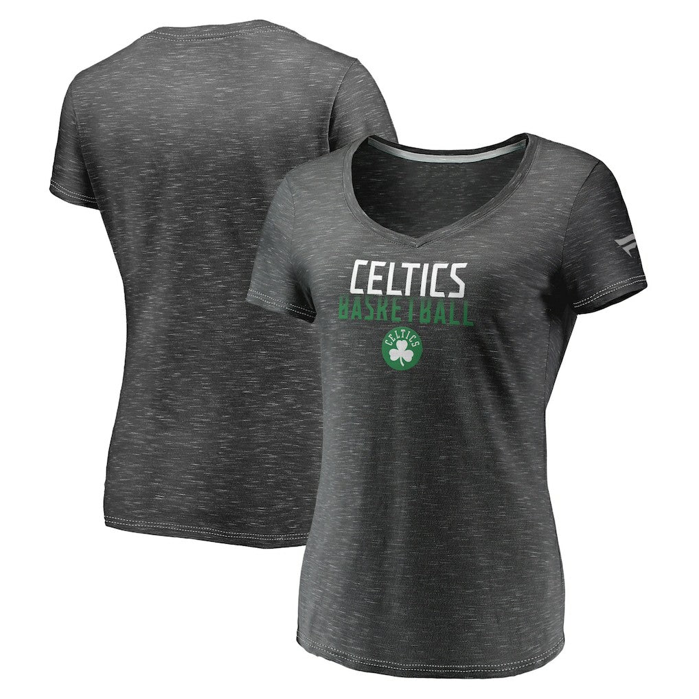 Boston Celtics Women's Double-Fade Space-Dye V-Neck T-Shirt Charcoal - Fanatics
