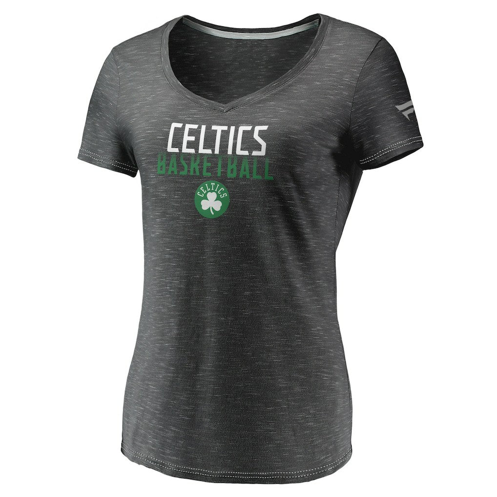 Boston Celtics Women's Double-Fade Space-Dye V-Neck T-Shirt Charcoal - Fanatics