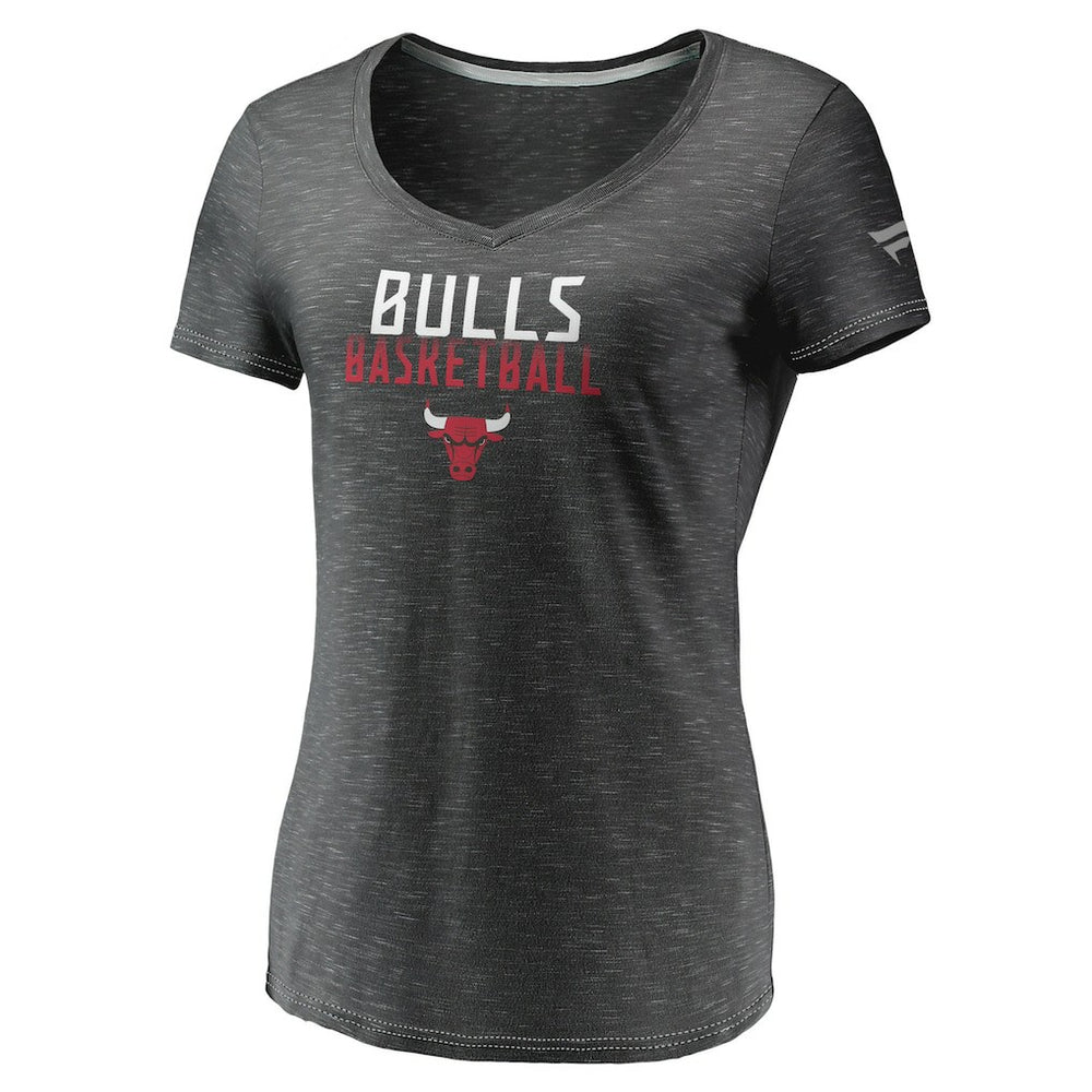 Chicago Bulls Women's Double-Fade Space-Dye V-Neck T-Shirt Charcoal - Fanatics