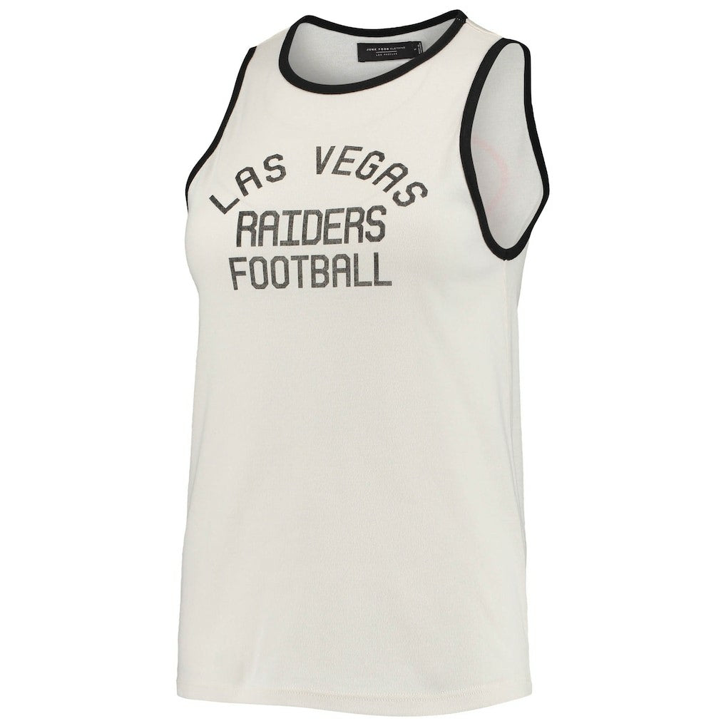Las Vegas Raiders Junk Food Women's Throwback Pop Binding Scoop Neck Tank Top - White/Black Tops