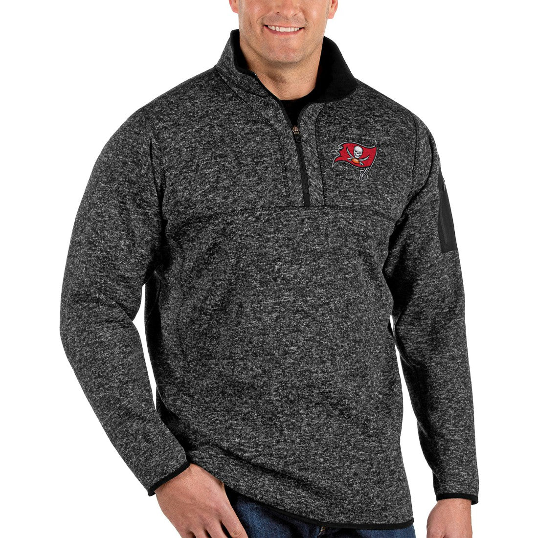 Tampa Bay Buccaneers Antigua Fortune Big & Tall Quarter-Zip Pullover Jacket - Heathered Black Pullover
