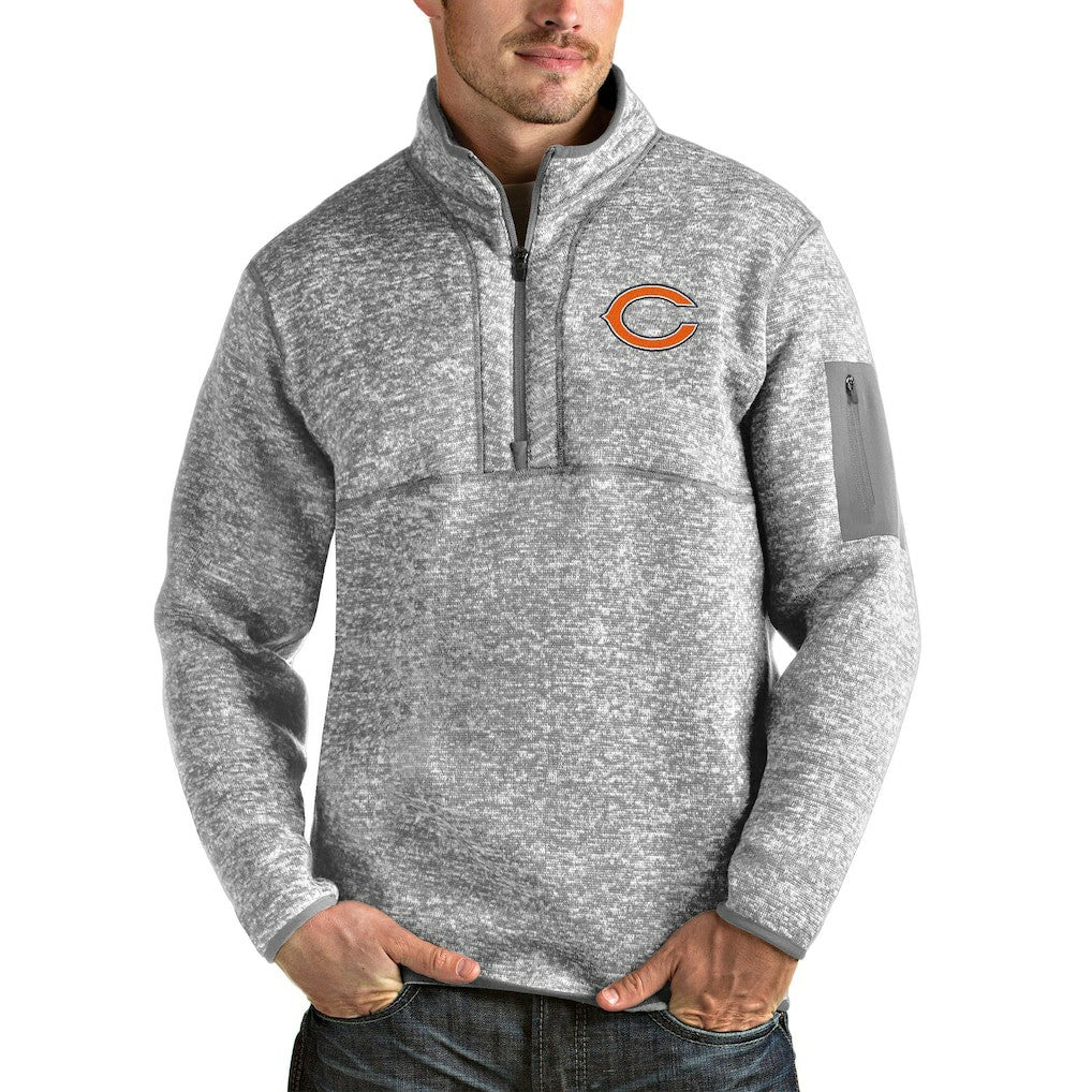 Chicago Bears Antigua Fortune Quarter-Zip Pullover Jacket - Heathered Gray Pullover