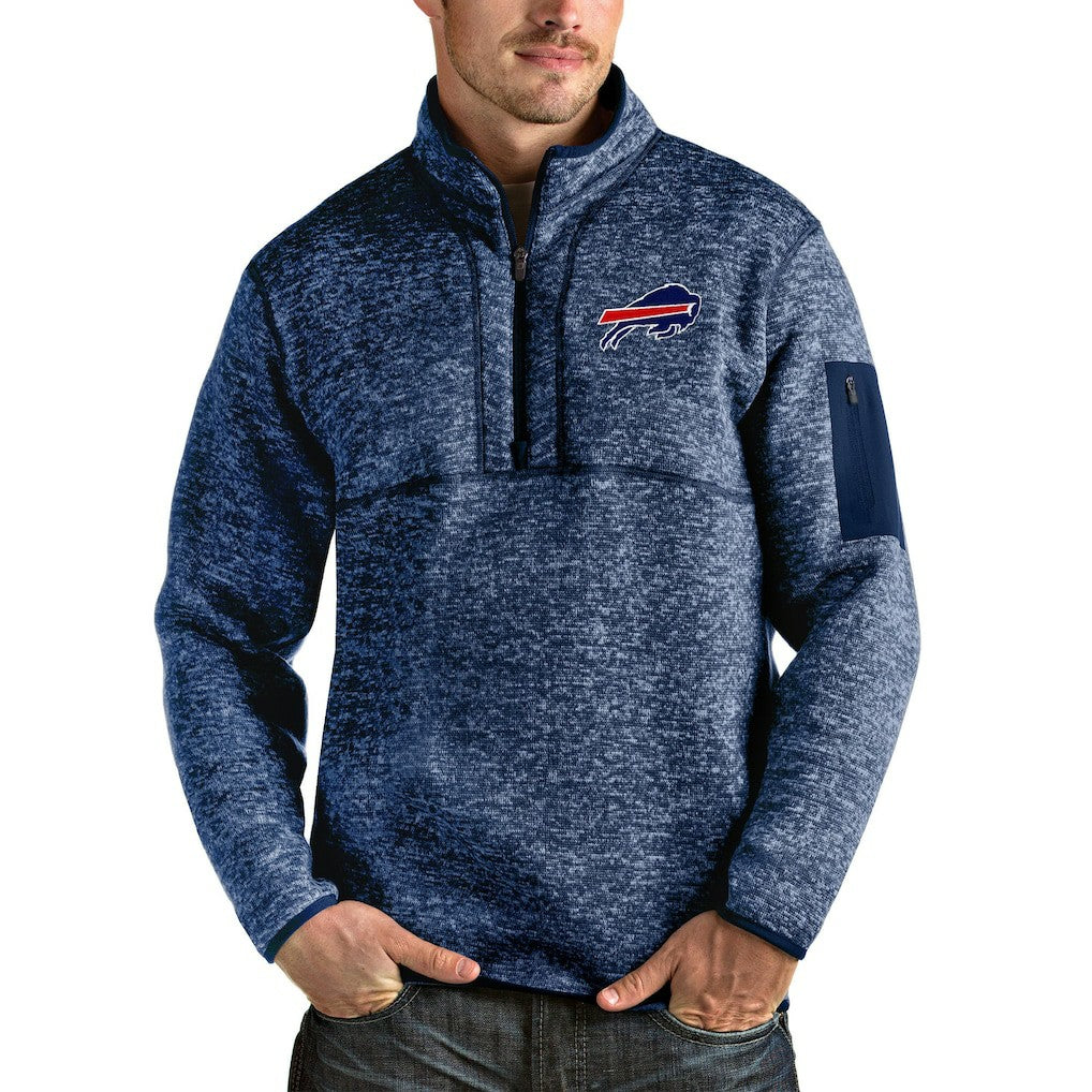 Buffalo Bills Antigua Fortune Quarter-Zip Pullover Jacket - Heathered Navy Pullover