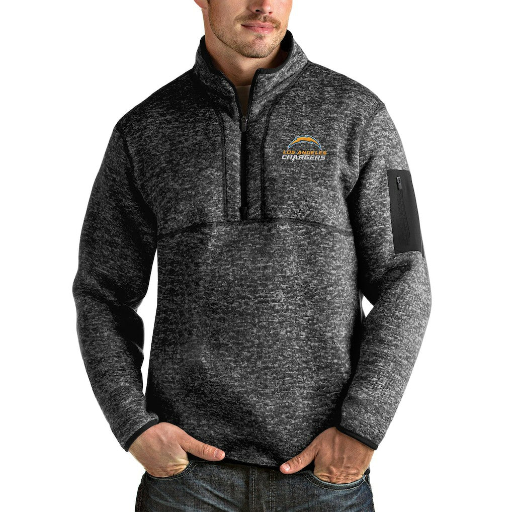 Los Angeles Chargers Antigua Fortune Quarter-Zip Pullover Jacket - Heathered Black Pullover