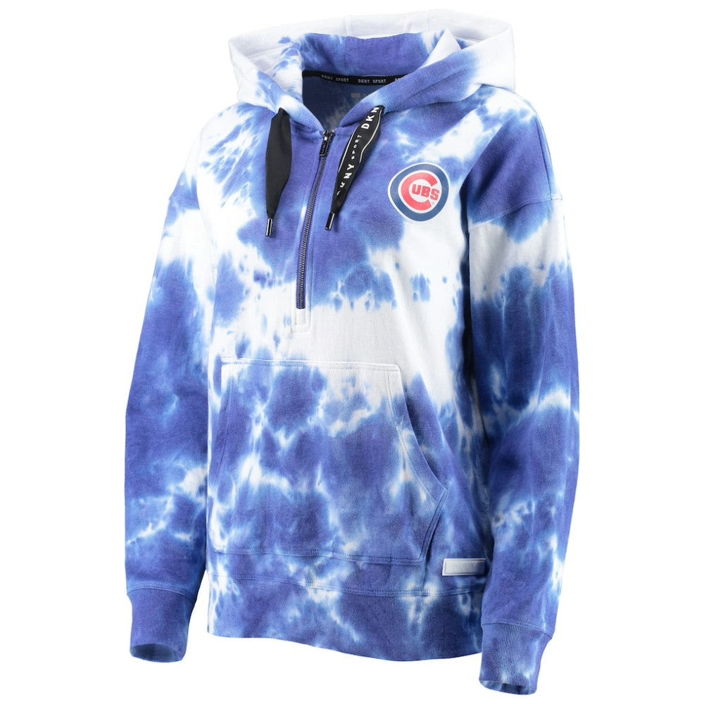 Chicago Cubs DKNY Sport Women's Dakota Tie-Dye Half-Zip Hoodie - White/Royal Hoodies