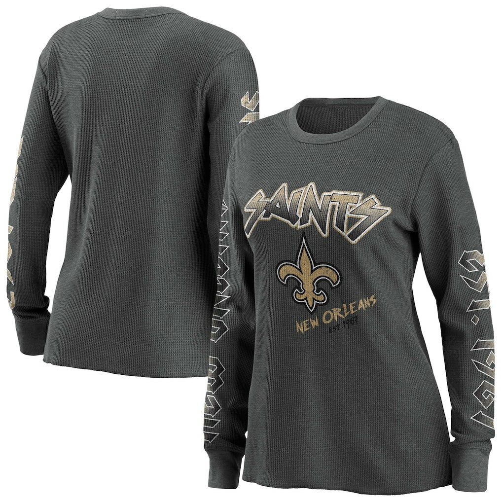 New Orleans Saints WEAR by Erin Andrews Women's Long Sleeve Thermal T-Shirt - Gray T-shirts