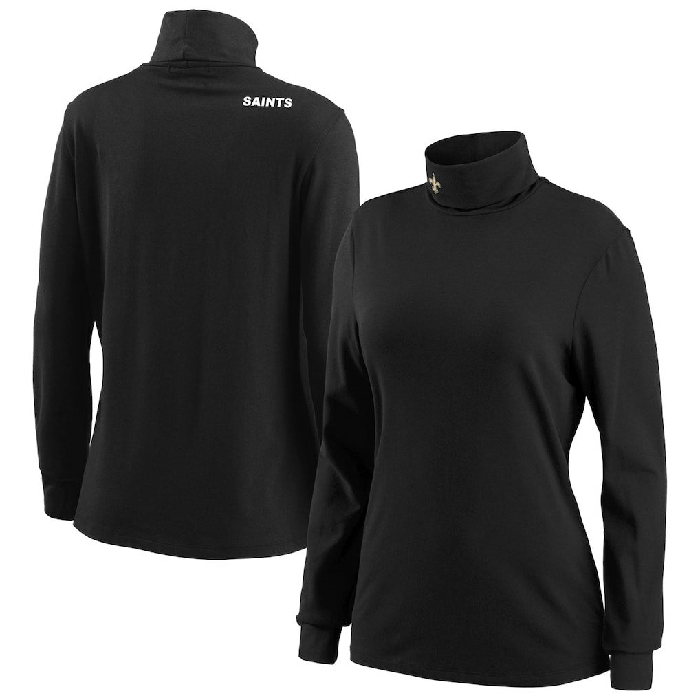 New Orleans Saints WEAR by Erin Andrews Women's Long Sleeve Tri-Blend Turtleneck T-Shirt - Black T-shirts