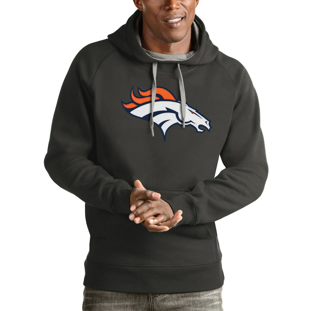 Denver Broncos Antigua Victory Pullover Hoodie - Charcoal Hoodies