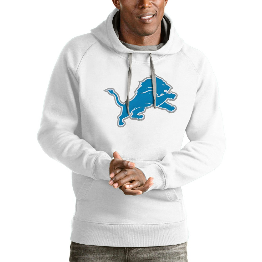 Detroit Lions Antigua Victory Pullover Hoodie - White Hoodies