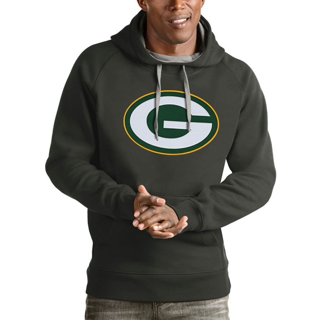 Green Bay Packers Antigua Victory Pullover Hoodie - Charcoal Hoodies