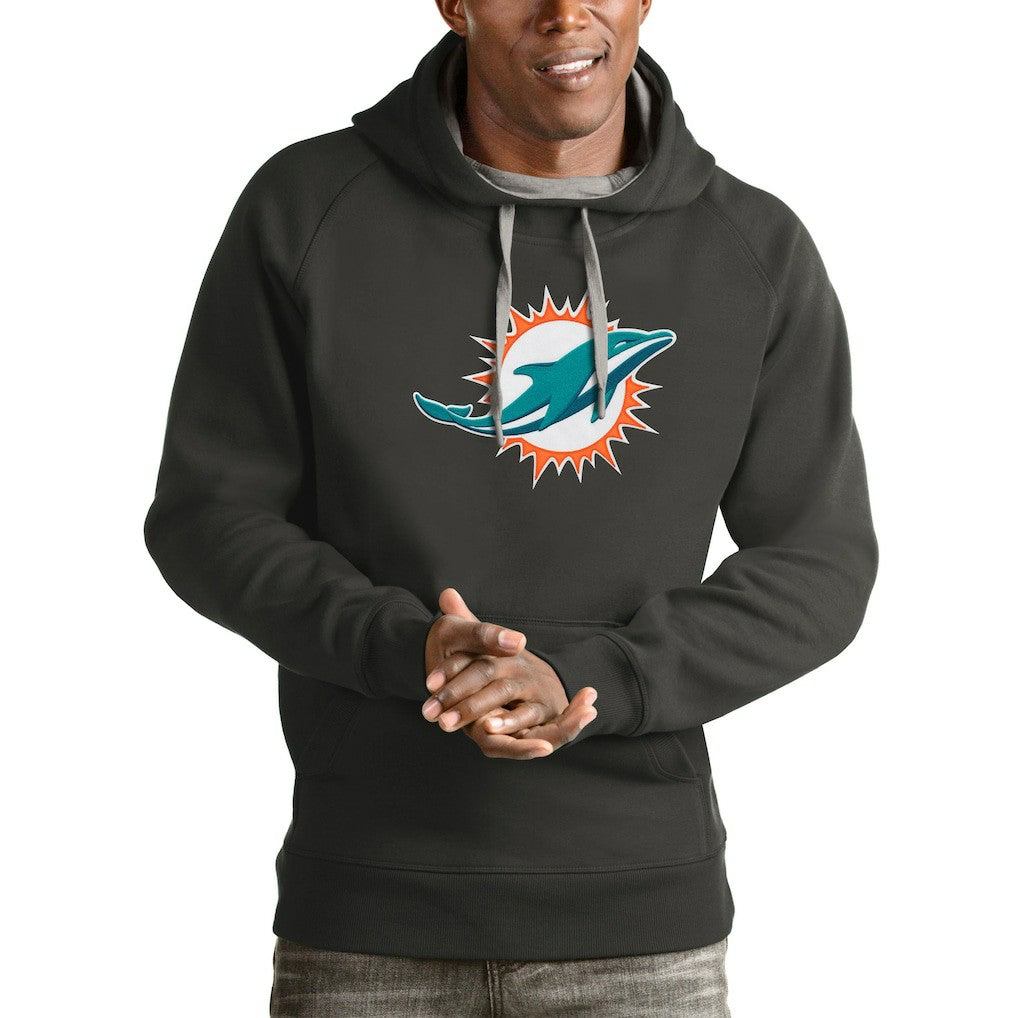 Miami Dolphins Antigua Victory Pullover Hoodie - Charcoal Hoodies