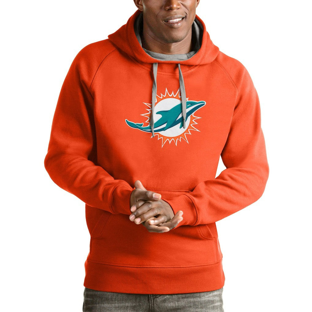 Miami Dolphins Antigua Victory Pullover Hoodie - Orange Hoodies