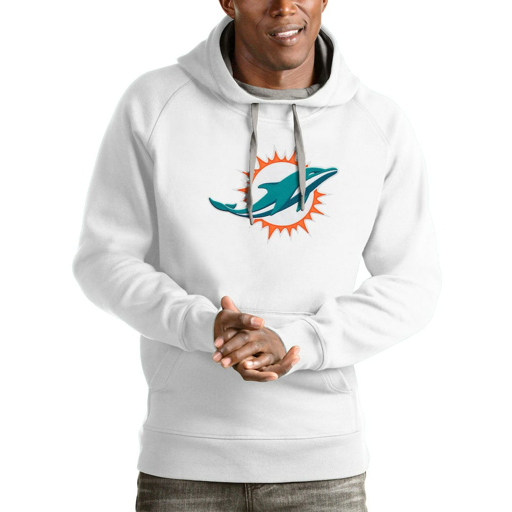 Miami Dolphins Antigua Victory Pullover Hoodie - White Hoodies