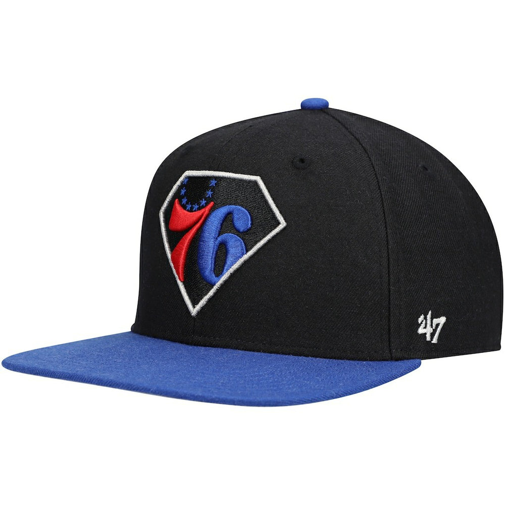 Philadelphia 76ers '47 75th Anniversary Carat Captain Snapback Hat Black/Royal - 47 brand