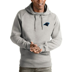Carolina Panthers Antigua Logo Victory Pullover Hoodie - Heathered Gray Hoodies