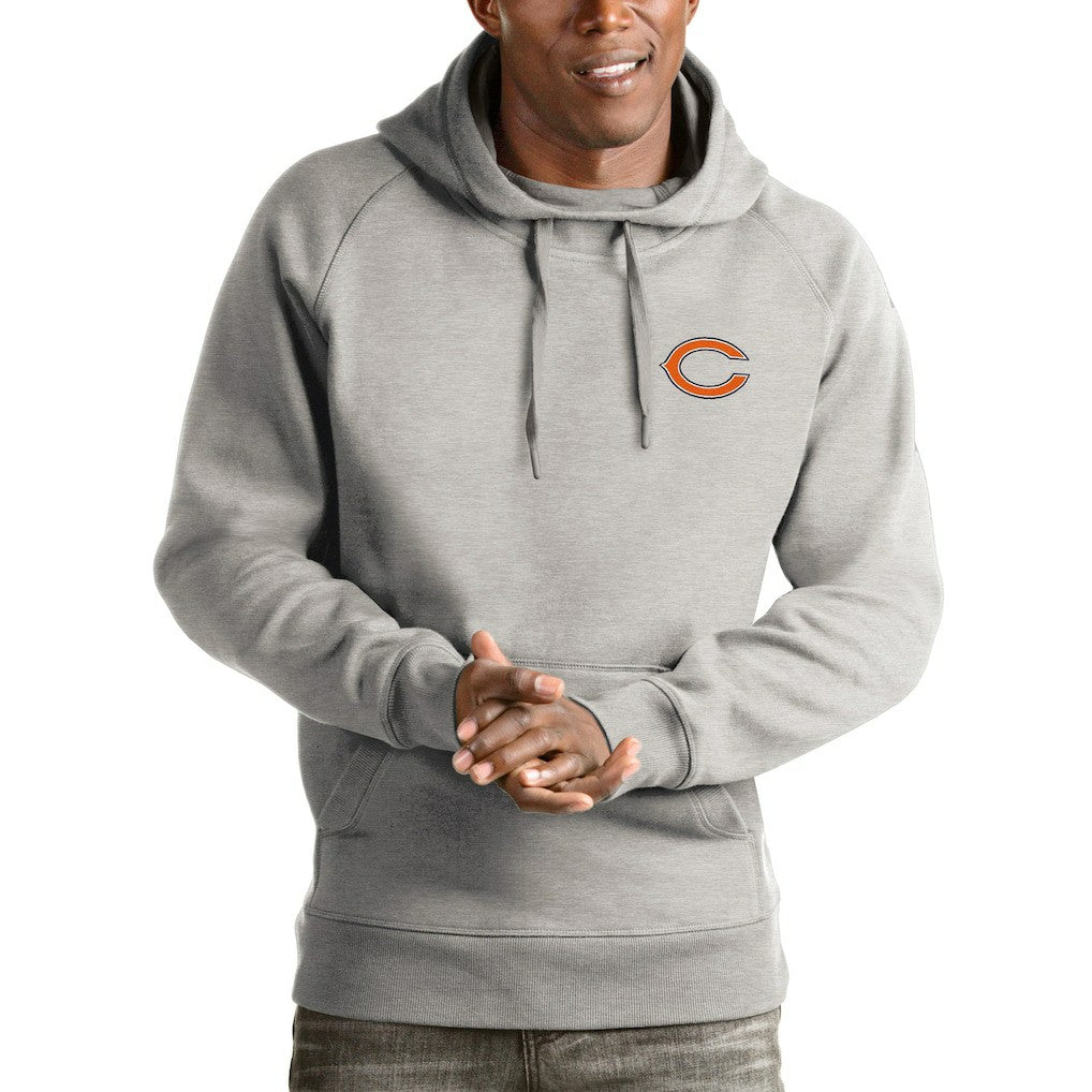 Chicago Bears Antigua Logo Victory Pullover Hoodie - Heathered Gray Hoodies